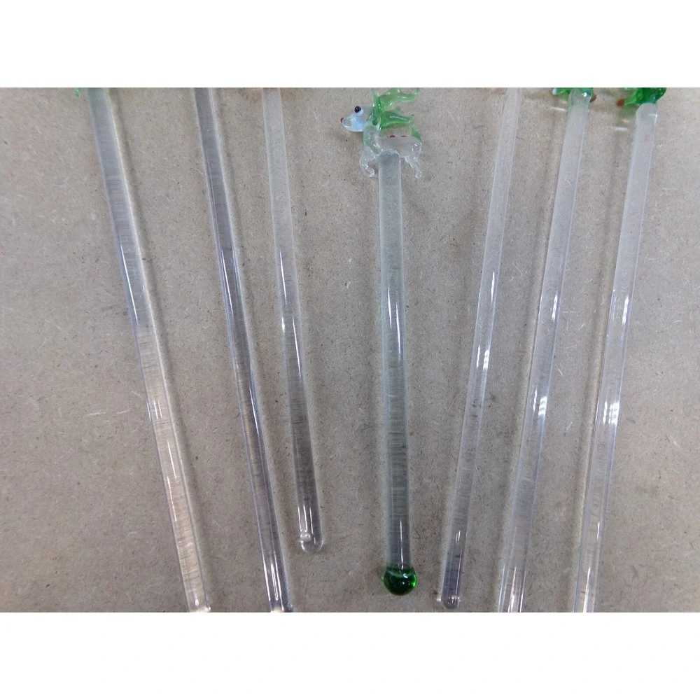 Vintage Christmas Glass Swizzle / Stir Sticks Reindeer Trees Holly & Angel